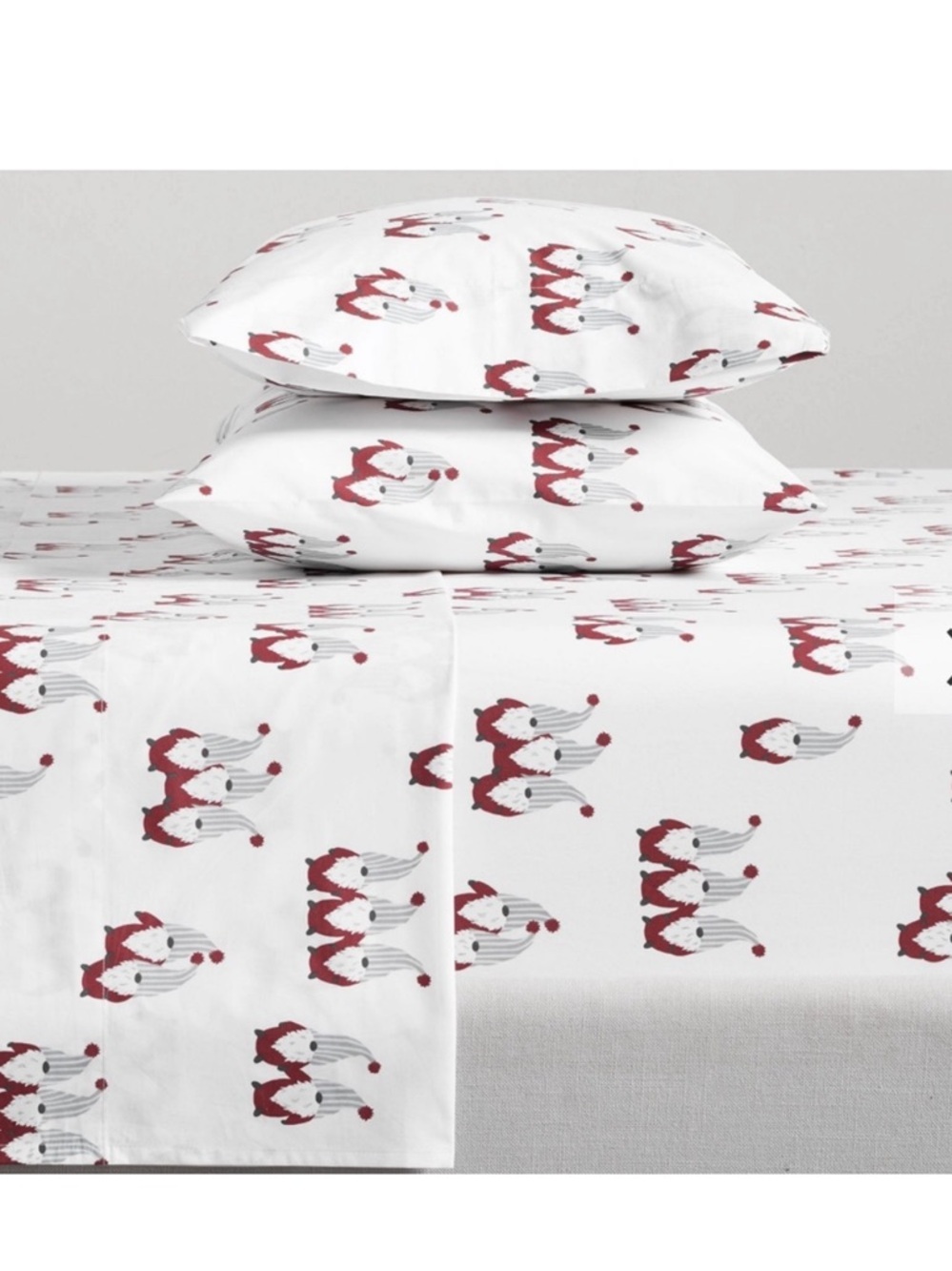 Pottery Barn Holiday Gnome 100% Organic Cotton 3-Piece Sheet Set Queen HTF GUC